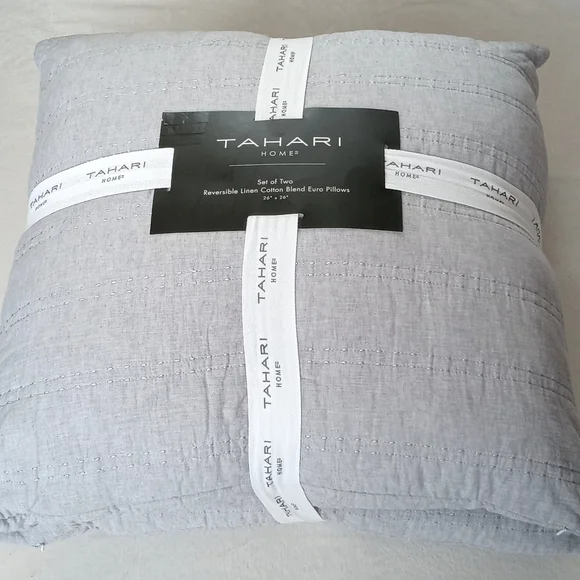 *Relisted* Tahari Home Set of 2 Euro Pillows Shams Pillow Inserts Chambray Blue - Picture 8 of 8